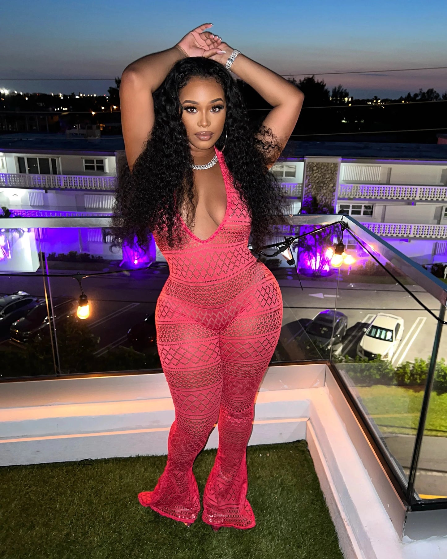 SARI Patterned Flare Jumpsuit