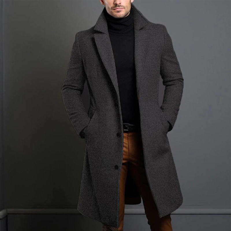 Jameson | Classic Long Overcoat with Lapel for Men - Samberule