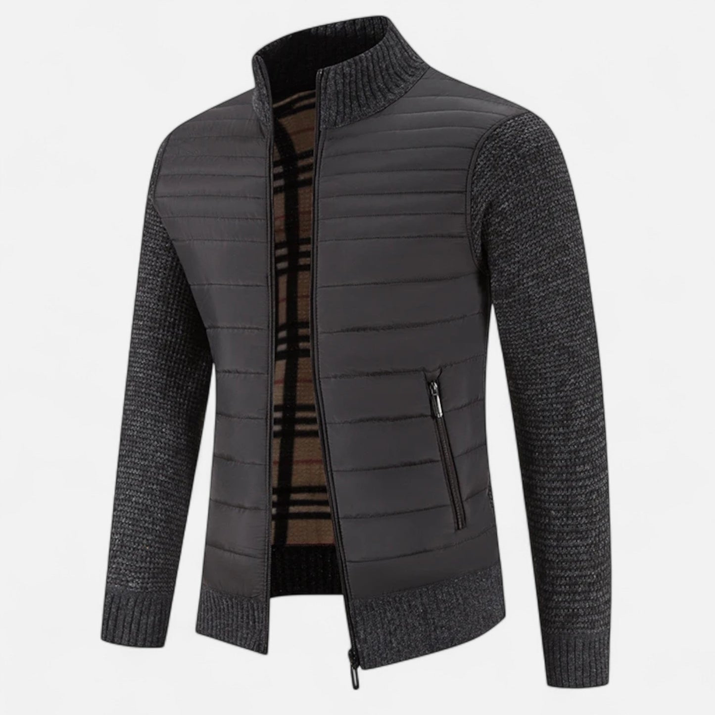 Men's Fleece Patchwork Jacket with Stand Collar