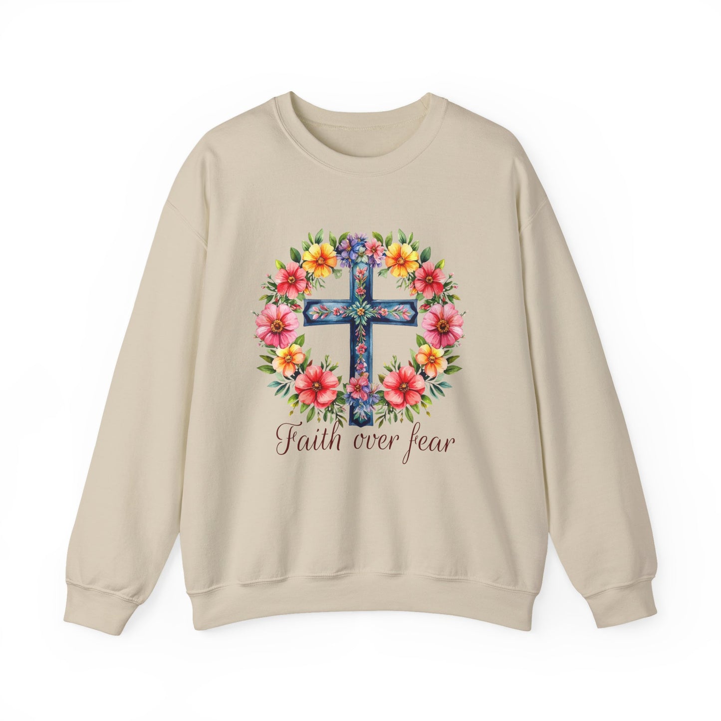 "Faith Over Fear Floral" Faith Crewneck Sweatshirt