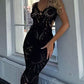 Beach Hollow V-neck Slim Sexy Midi Dress
