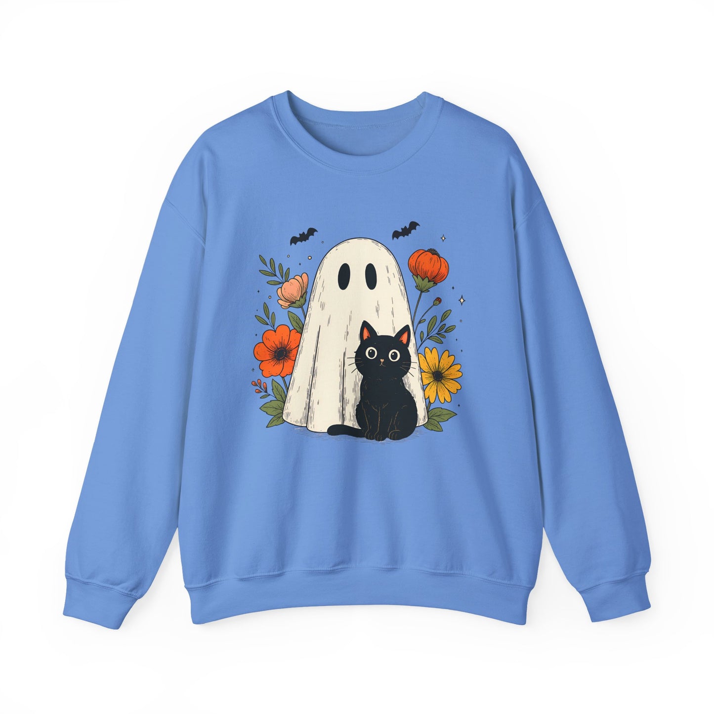 Cute Ghost Black Cat Halloween Crewneck Sweatshirt - Samberule