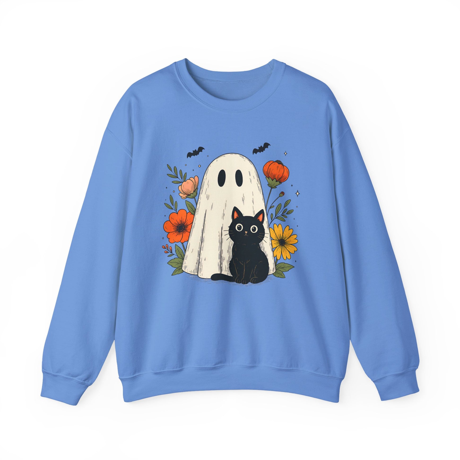 Cute Ghost Black Cat Halloween Crewneck Sweatshirt - Samberule