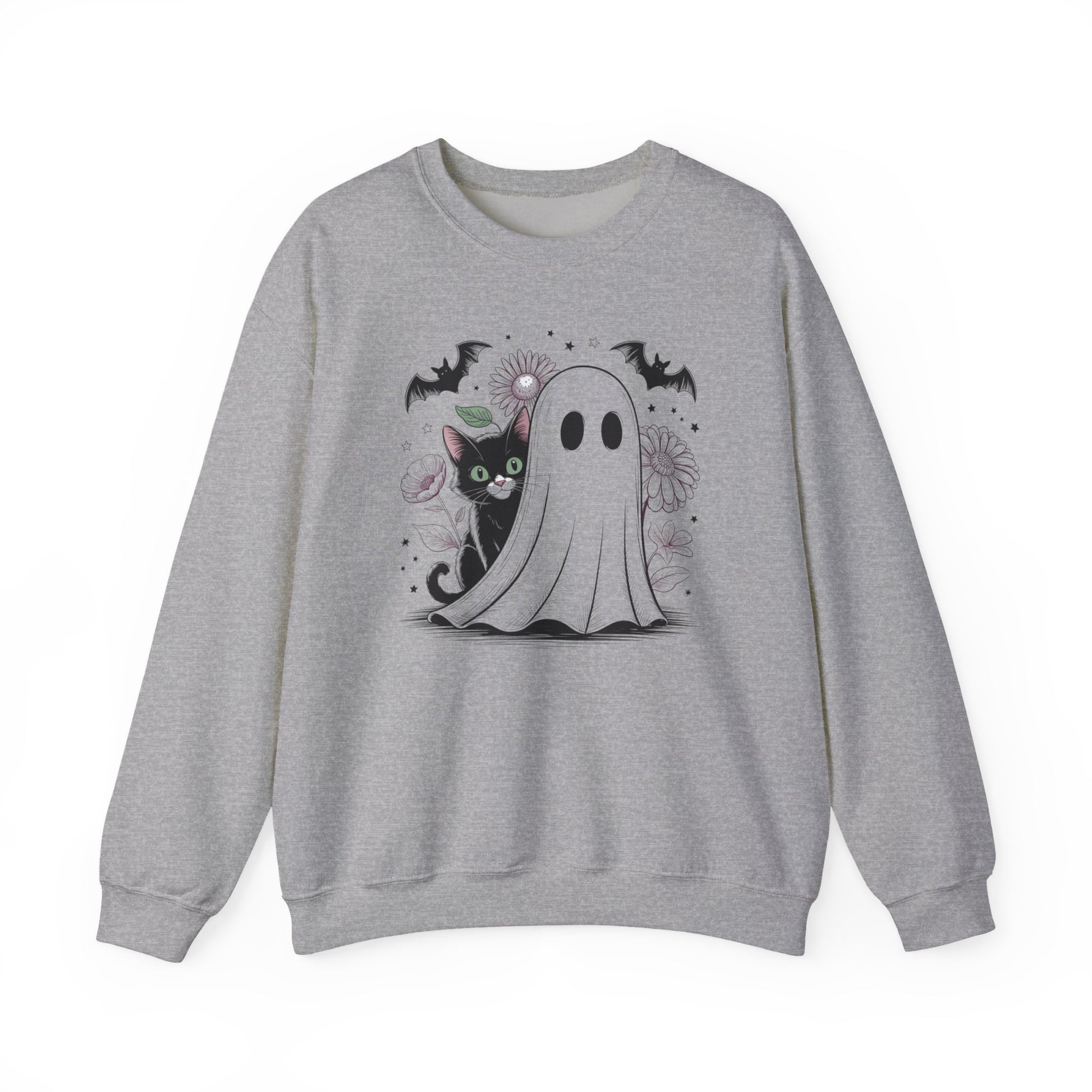 Halloween Ghost And Black Cat Halloween Crewneck Sweatshirt - Samberule