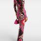 Retro Personality Abstract Print Hip-Wrapped Maxi Dress