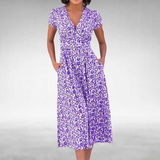Alice | Women’s Floral V-Neck Pocket Midi Dress