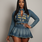 DANIELA Cropped Denim Jacket & Pleated Mini Skirt Set