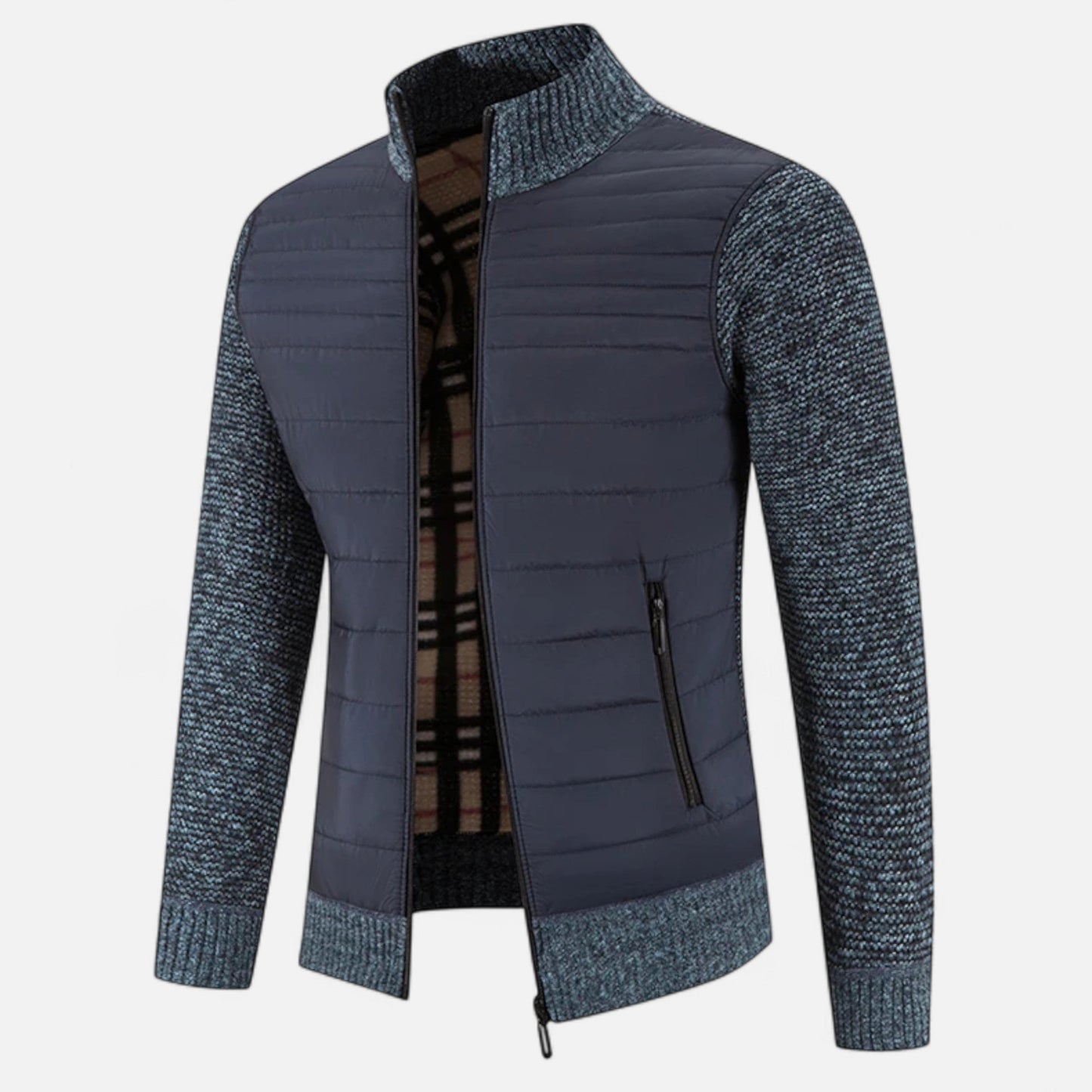 Men's Fleece Patchwork Jacket with Stand Collar