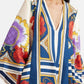 Exquisite Floral Print Draped Waterfall Sleeves Maxi Dress