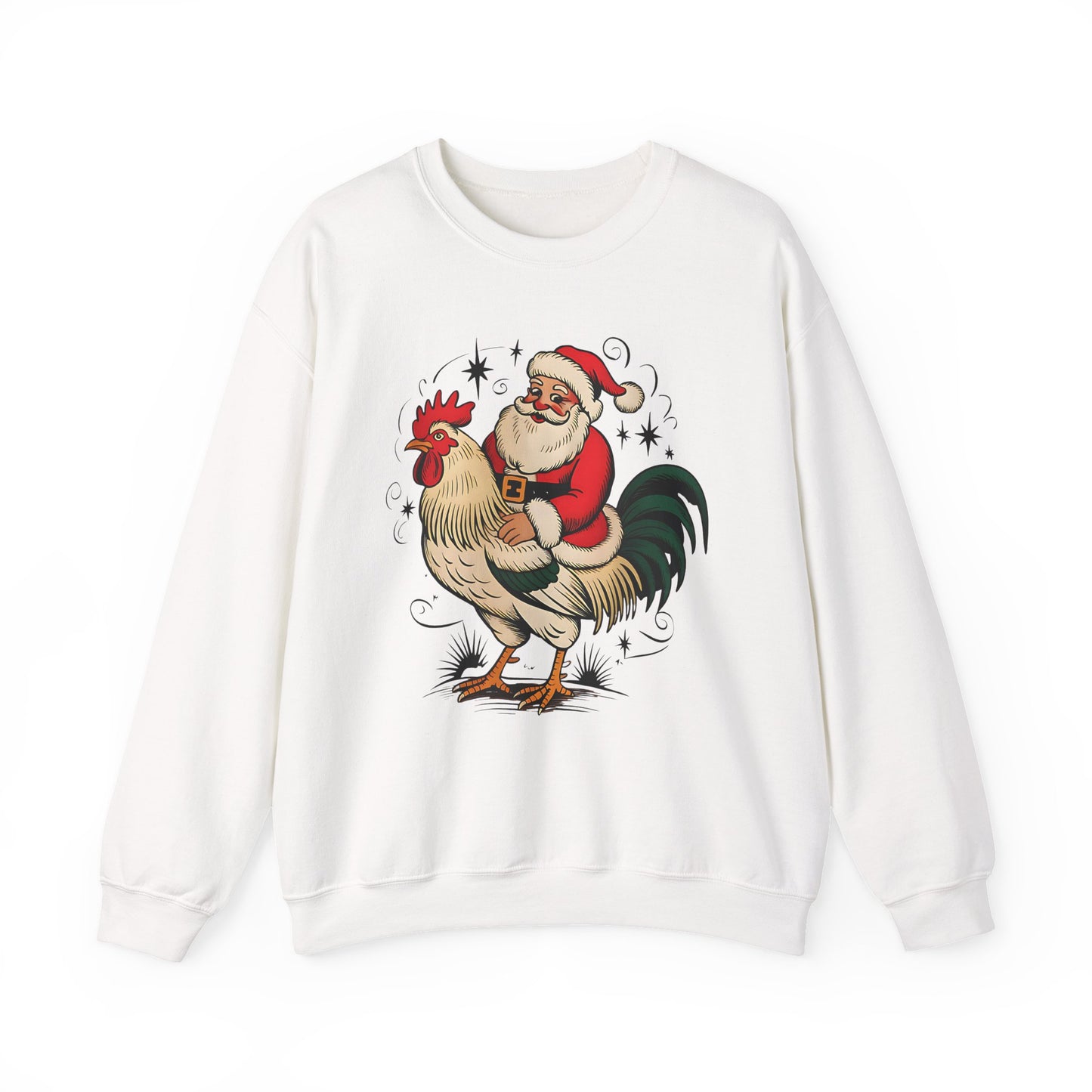 Santa on Rooster Christmas Crewneck Sweatshirt