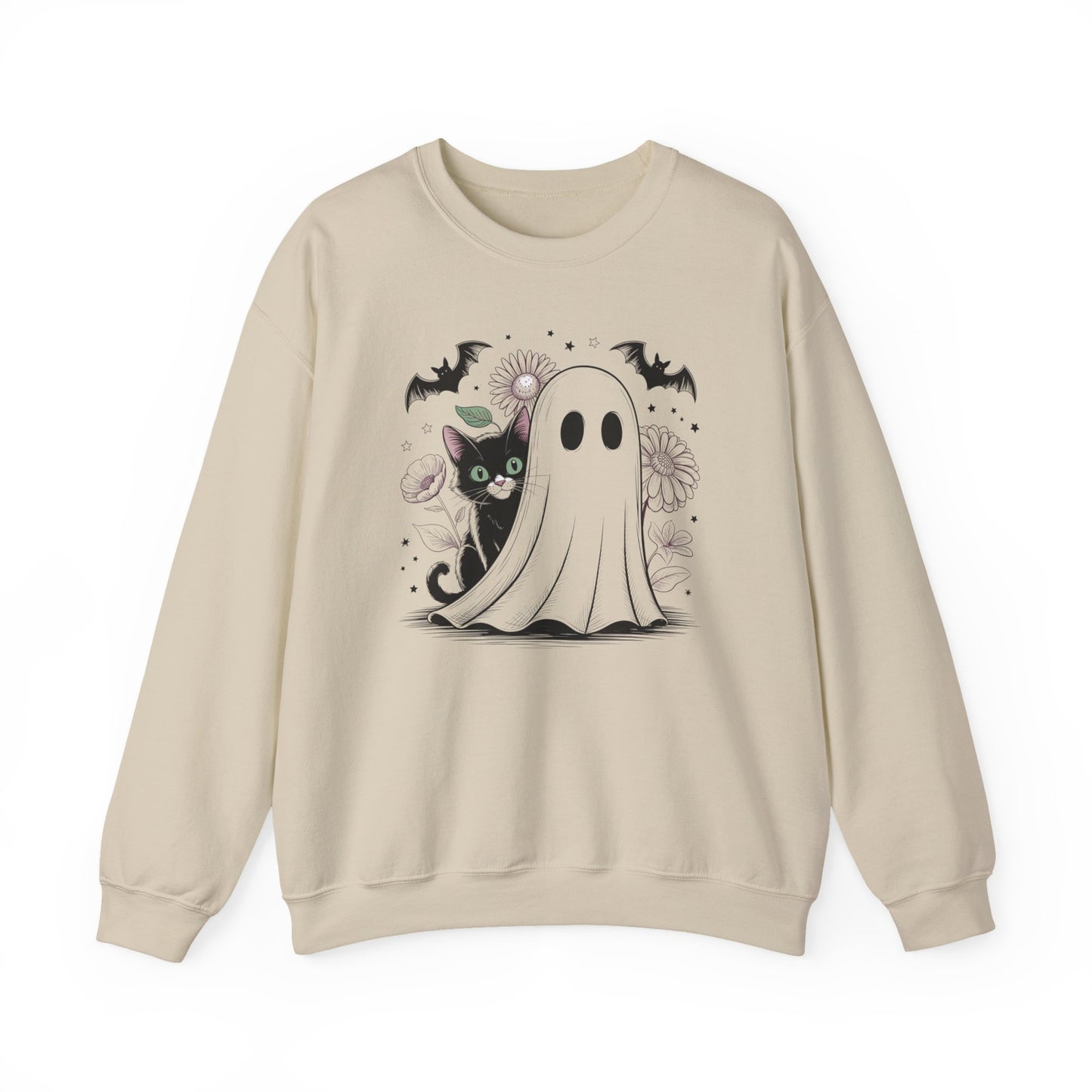 Halloween Ghost And Black Cat Halloween Crewneck Sweatshirt - Samberule