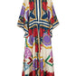 Exquisite Floral Print Draped Waterfall Sleeves Maxi Dress