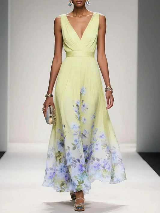 Taylor | Women Floral Chiffon Summer Maxi Dress - Samberule