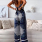 Stylish Printed Lace-Up Vest & Pants Two-Piece Set