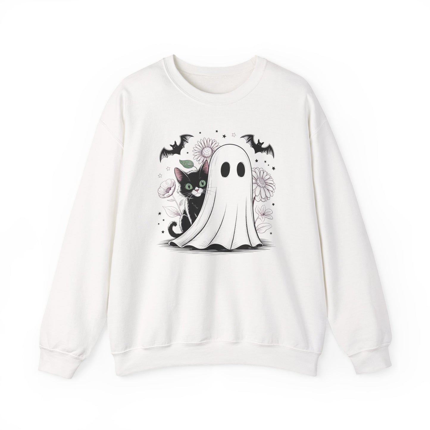 Halloween Ghost And Black Cat Halloween Crewneck Sweatshirt - Samberule