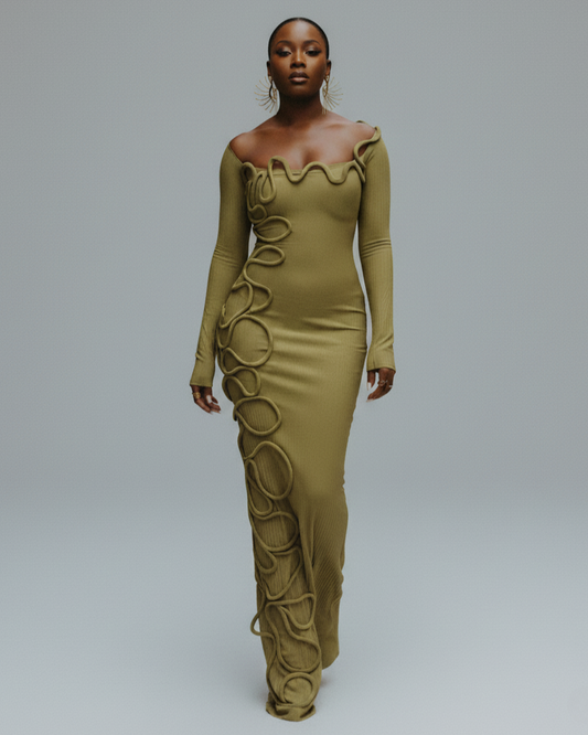 CARAMINA Sculptural Loop Maxi Gown