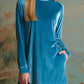 High-neck blue velvet loose casual set