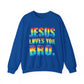 Colorful Jesus Loves You Bro Faith Crewneck Sweatshirt
