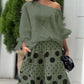 Casual Shoulder Top & Printed Pants Two-Piece Set