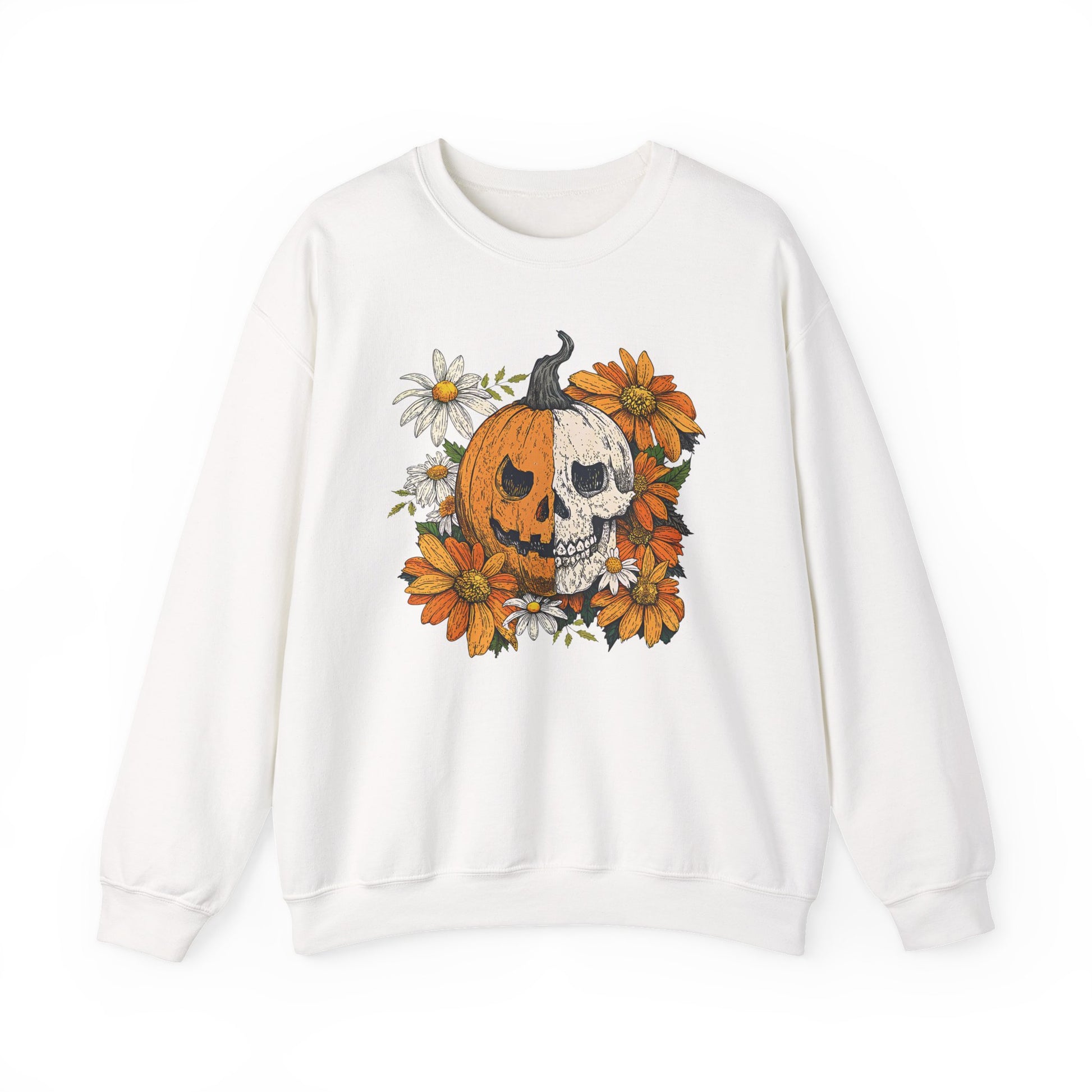 Retro Floral Pumpkin Halloween Crewneck Sweatshirt - Samberule