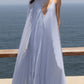 Elegant V-neck Pleated Flowy Maxi Dress
