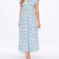 Blue Medallion V-Neck Flutter Sleeve Maxi Dress