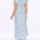 Blue Medallion V-Neck Flutter Sleeve Maxi Dress