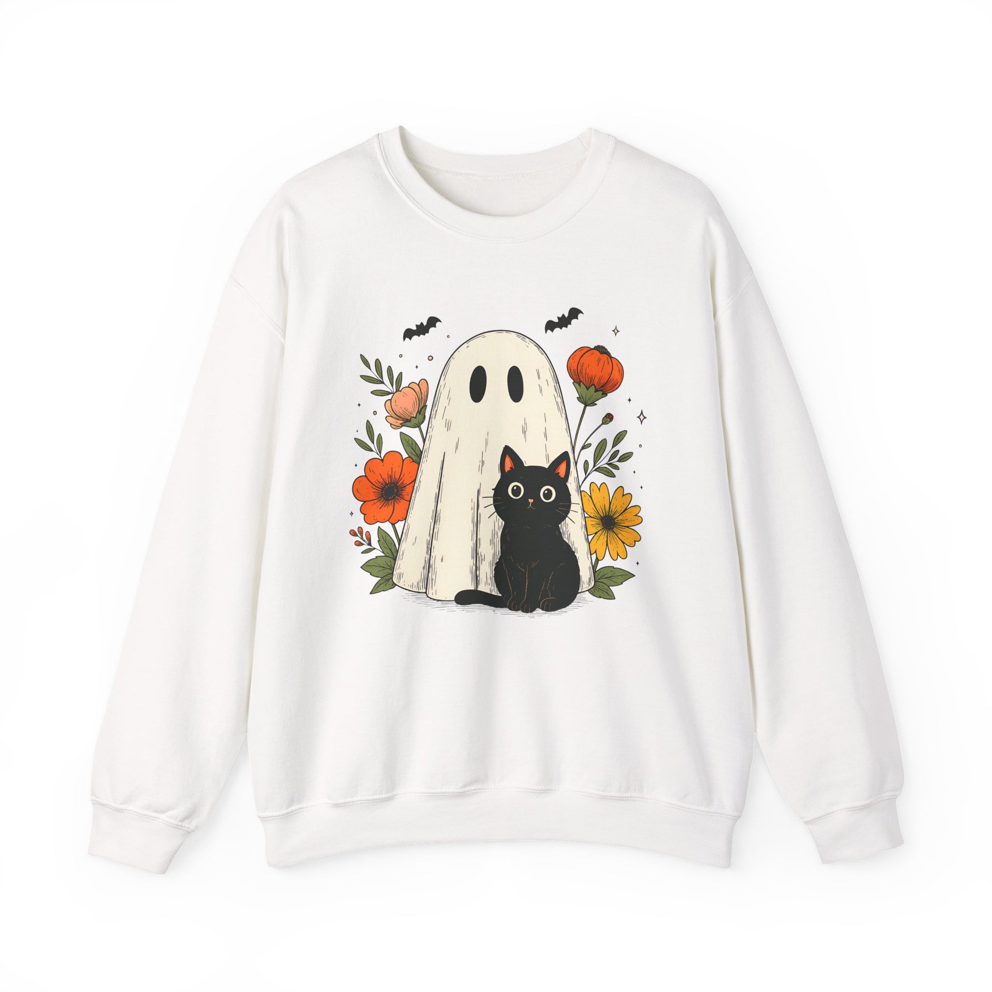 Cute Ghost Black Cat Halloween Crewneck Sweatshirt - Samberule