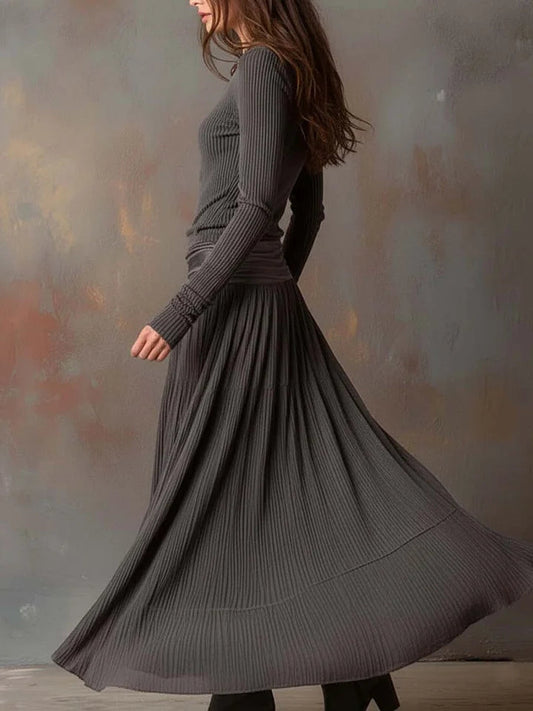 Retro grey ribbed stretch slim-fit set