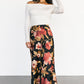 Cosette Satin Midi Skirt | Black Floral