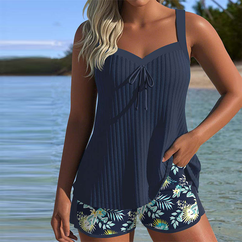 Two-Piece Striped Tankini Swimsuit