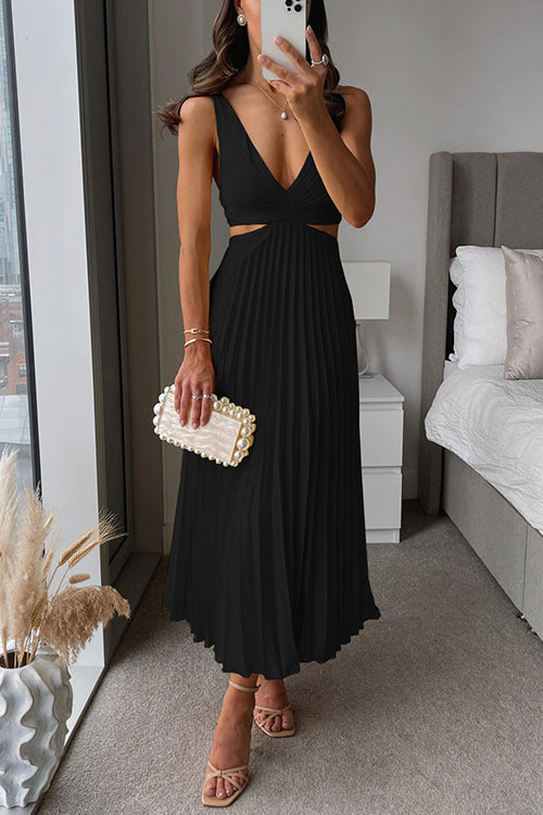 Caroline - Elegant V-Neck Pleated Skirt Dress for Women - Samberule