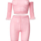 RAMIRA Faux Feather Trim Mesh Top & Shorts Set