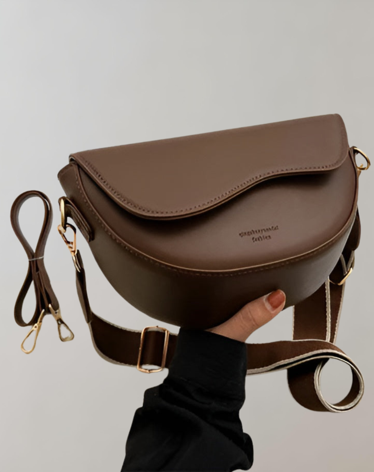 Emma - Vegan Leather Curved Flap Crossbody Bag - Samberule
