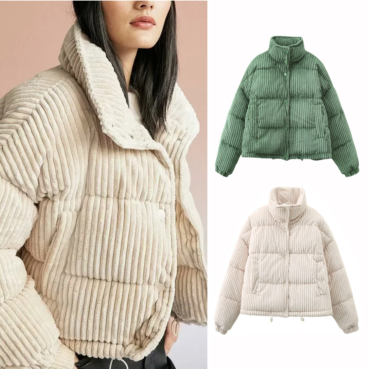 Remi | Cropped Puffer Jacket – Ribbed Elevated Edge