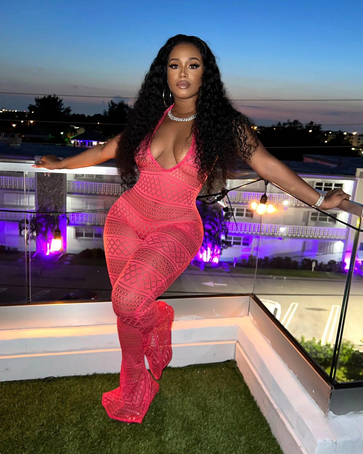 SARI Patterned Flare Jumpsuit