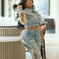 SHAY Denim Tapestry Cropped Jacket & Pant Set