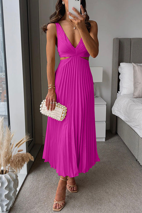 Caroline - Elegant V-Neck Pleated Skirt Dress for Women - Samberule