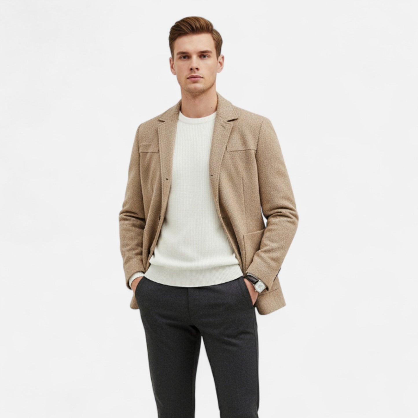 Men's Elegant Wool Blend Jacket with Business Lapel