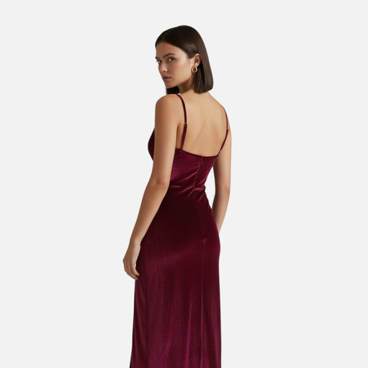 Women’s Evening Dress with Ruched Detail and Spaghetti Straps - Samberule