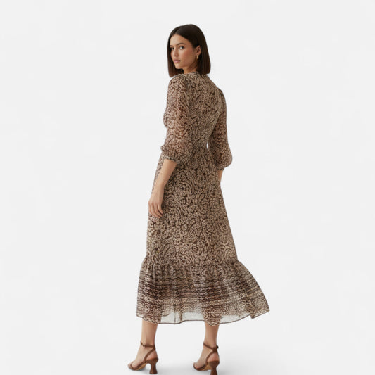 Women’s Printed Midi Dress with V-Neck - Samberule