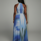 REBECCA High Neck Watercolor Maxi Dress