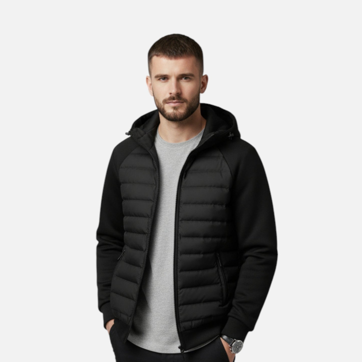 Men's Quilted Hooded Down Jacket – Spliced Design