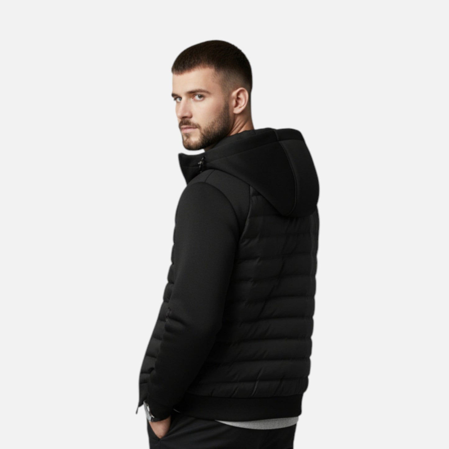 Men's Quilted Hooded Down Jacket – Spliced Design