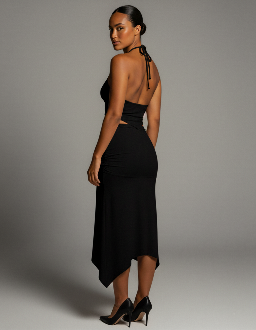 JESS Halter Crop Top & Ruched Midi Skirt Set