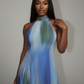 REBECCA High Neck Watercolor Maxi Dress