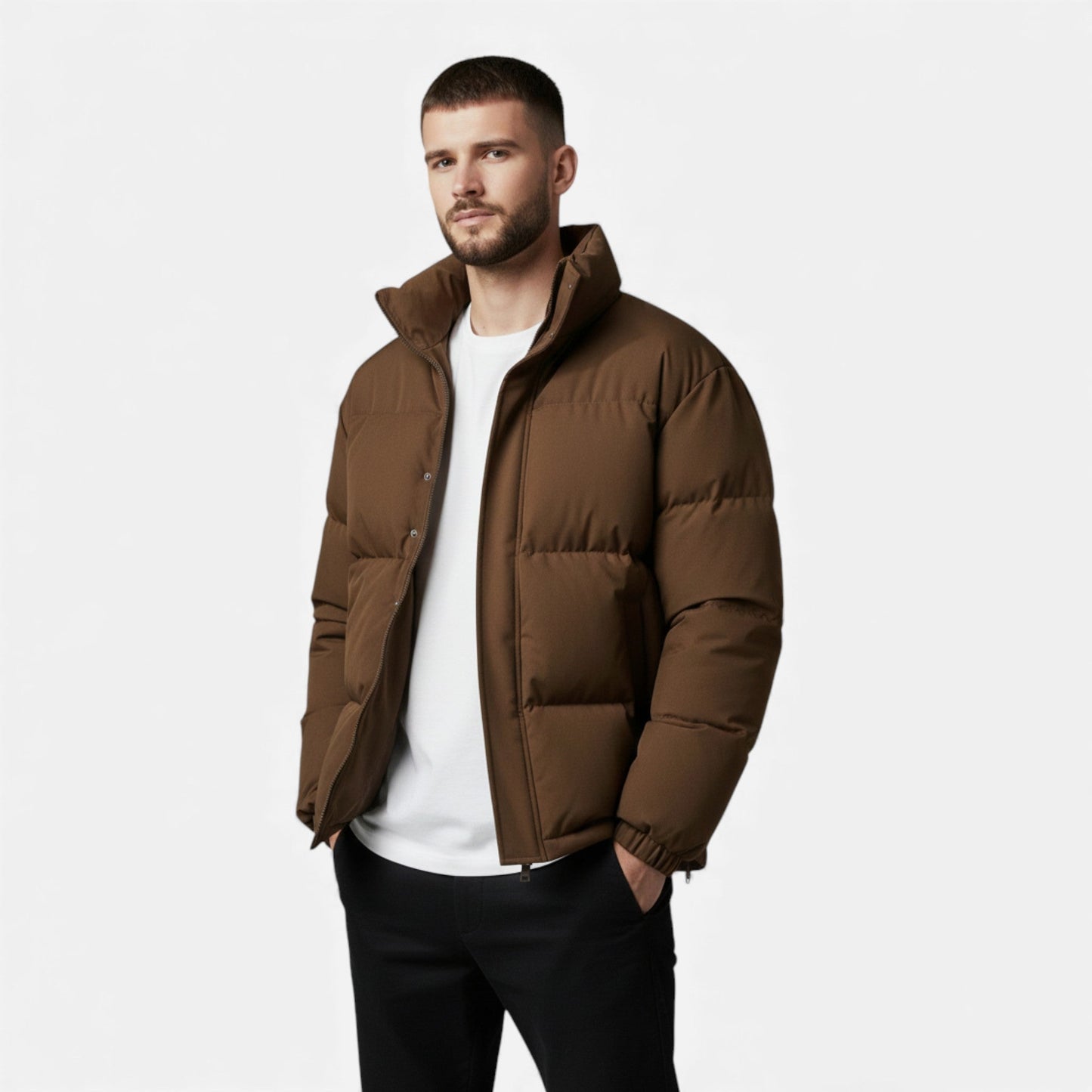 Unisex Cotton Puffer Jacket with Stand Collar - Samberule