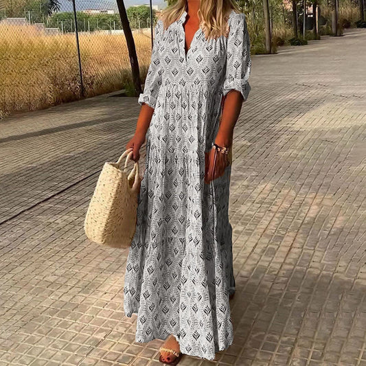 Sabrina | Women Long Sleeve Summer Boho Print Dress - Samberule