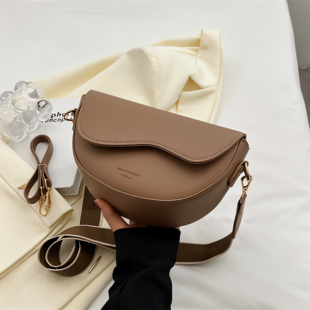 Emma - Vegan Leather Curved Flap Crossbody Bag - Samberule