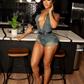 BRIELLE Denim Romper With Belt